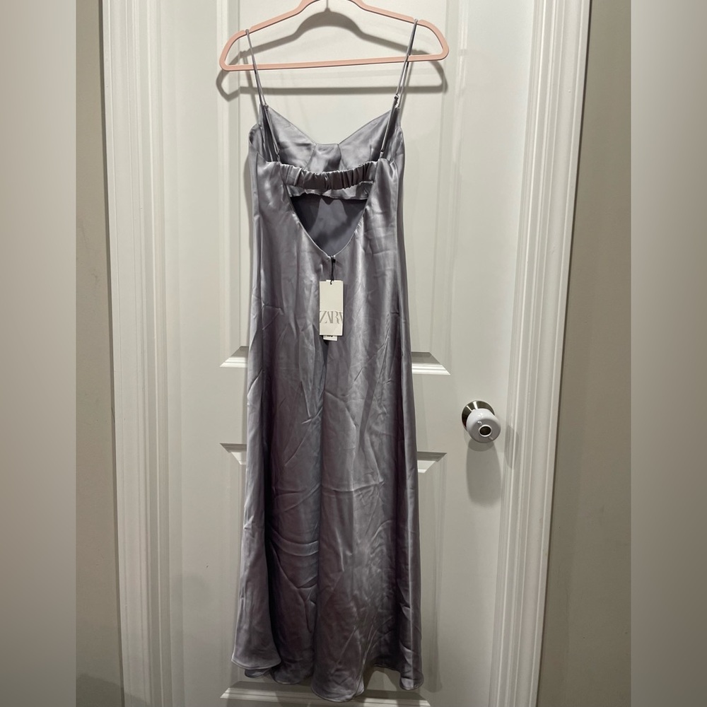 ZARA SATIN BUSTIER SLIP DRESS Silver Pewter Size Medium New - Picture 9 of 9